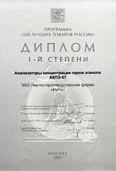 Диплом программы 100 лучших товаров России.